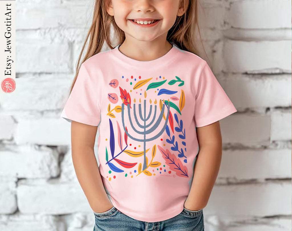 Hanukkah Flower Menorah Hoodie Sweatshirt Unisex Hanukkah Gifts, Am Yisrael Chai Jewish gift Israel art woman shirt kid flower shirt