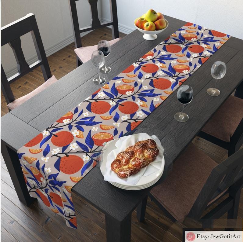 Oranges Table Runner Yafo Jaffa Tel Aviv Fruit Design | Jewish Gift | Shabbat Table Decor | Israel Art | Hanukkah & Judaica Gift Israel Art