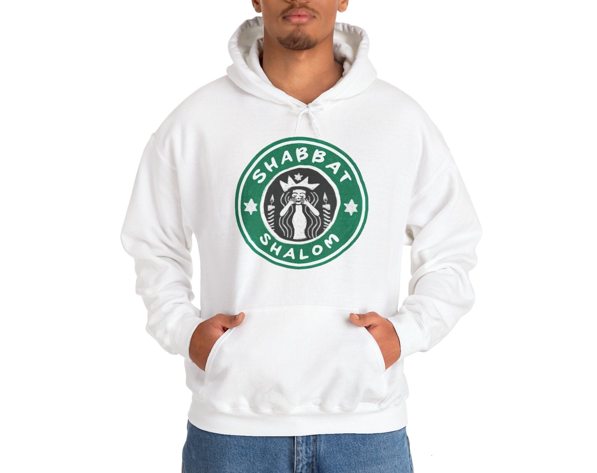 Starbucks Shabbat Shalom Hoodie Unisex Heavy Blend Hooded Sweatshirt, graphic, israel, art, jewish, jewish gift Israelite, Israeli Pride