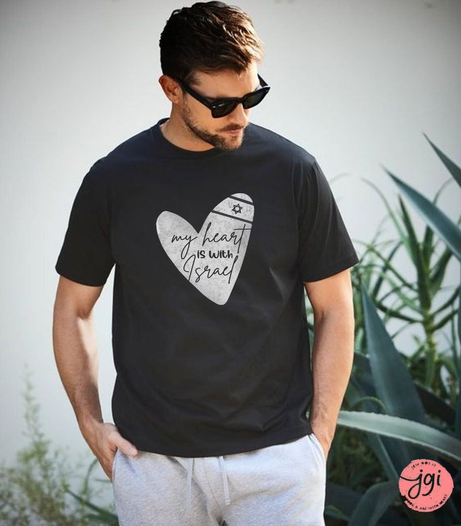 Israel Shirt, My heart is with Israel, woman man shirt, jewish gift, Design Graphic Shirt, sukkot, tshirt, israelite, hanukkah Chanukah