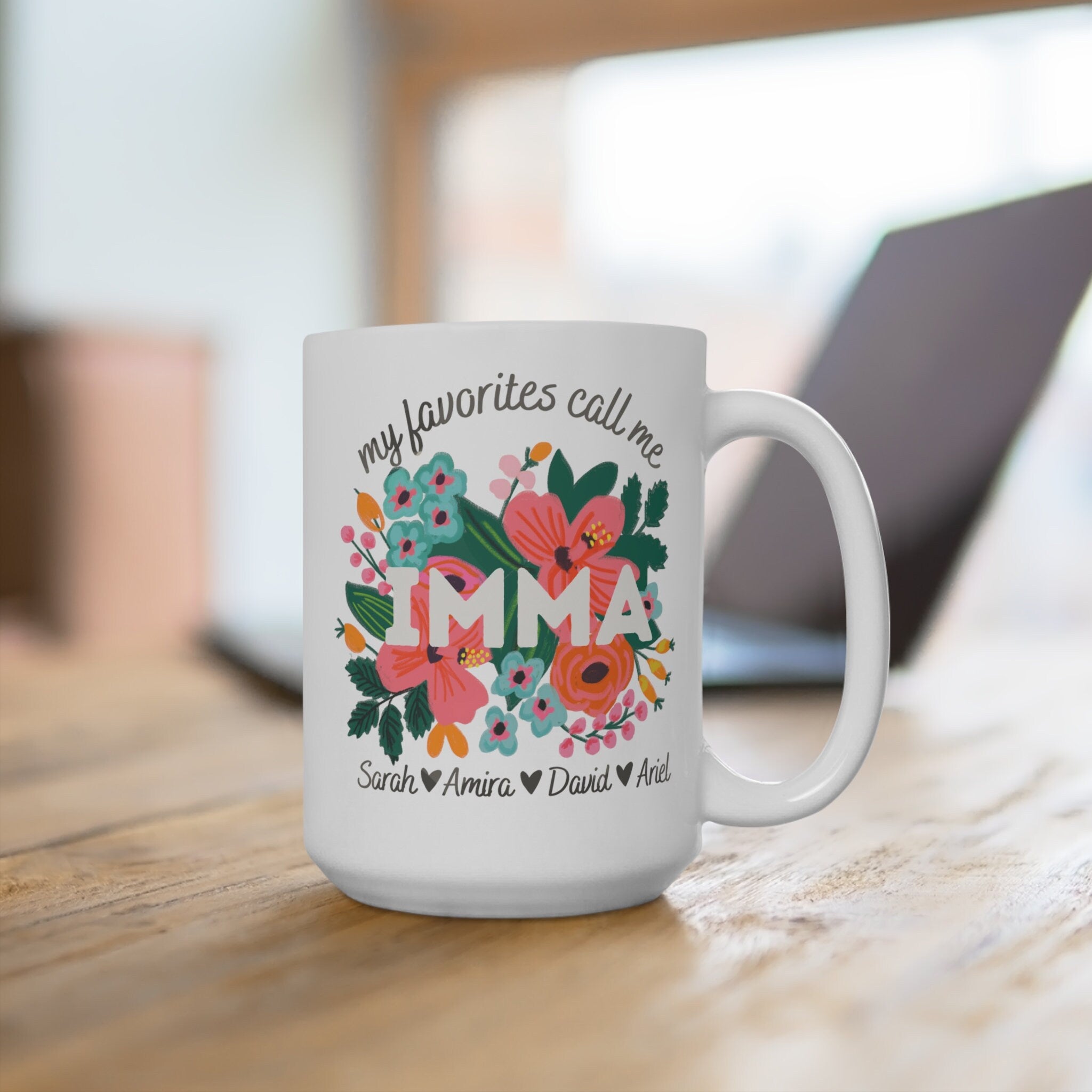 Personalized Imma Mothers Day Flower Mug 11oz 15oz Savta  jewish art coffee Ceramic Mugs Israel jewish gift Mother mom gifts Flowers Israeli