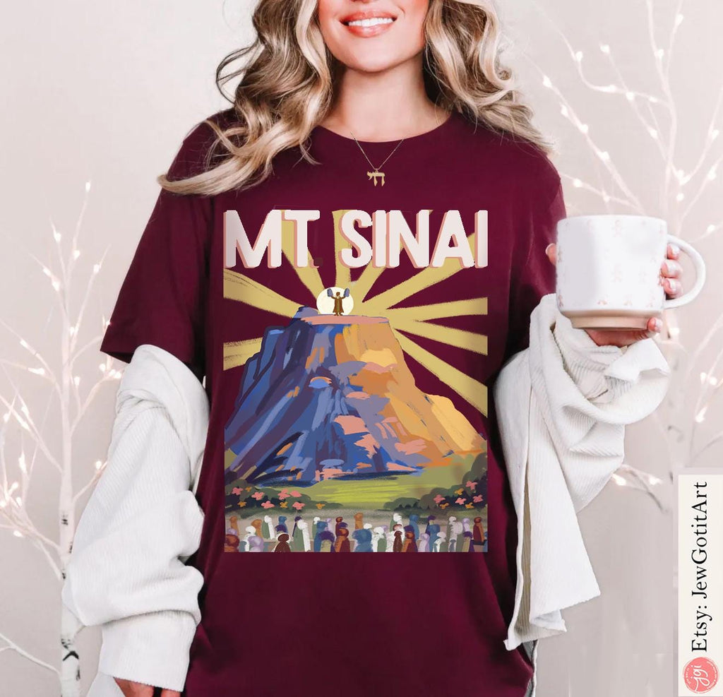 Shavuot Shirt Mount Sinai Jewish Art Tee Am Yisrael Chai T-Shirt Bible Gift Shavuos Holiday Shirt Jewish Gift Israeli Artist Design Torah