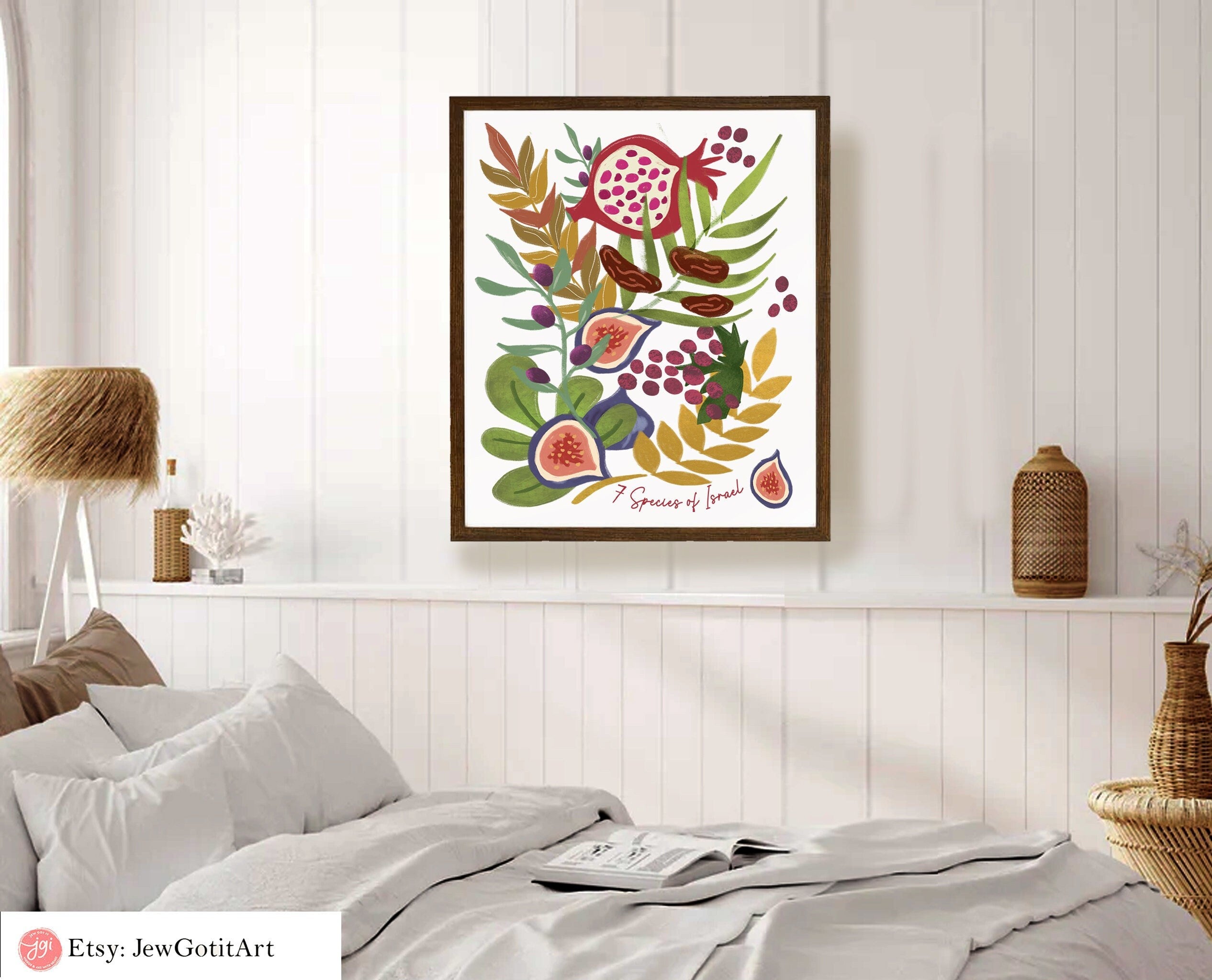 Framed Art Print Poster Art, illustrations, Wall Art, Planner, Jewish Holiday Israel Art Israeli Artist 7 Species Purim AM Yisrael Chai gift