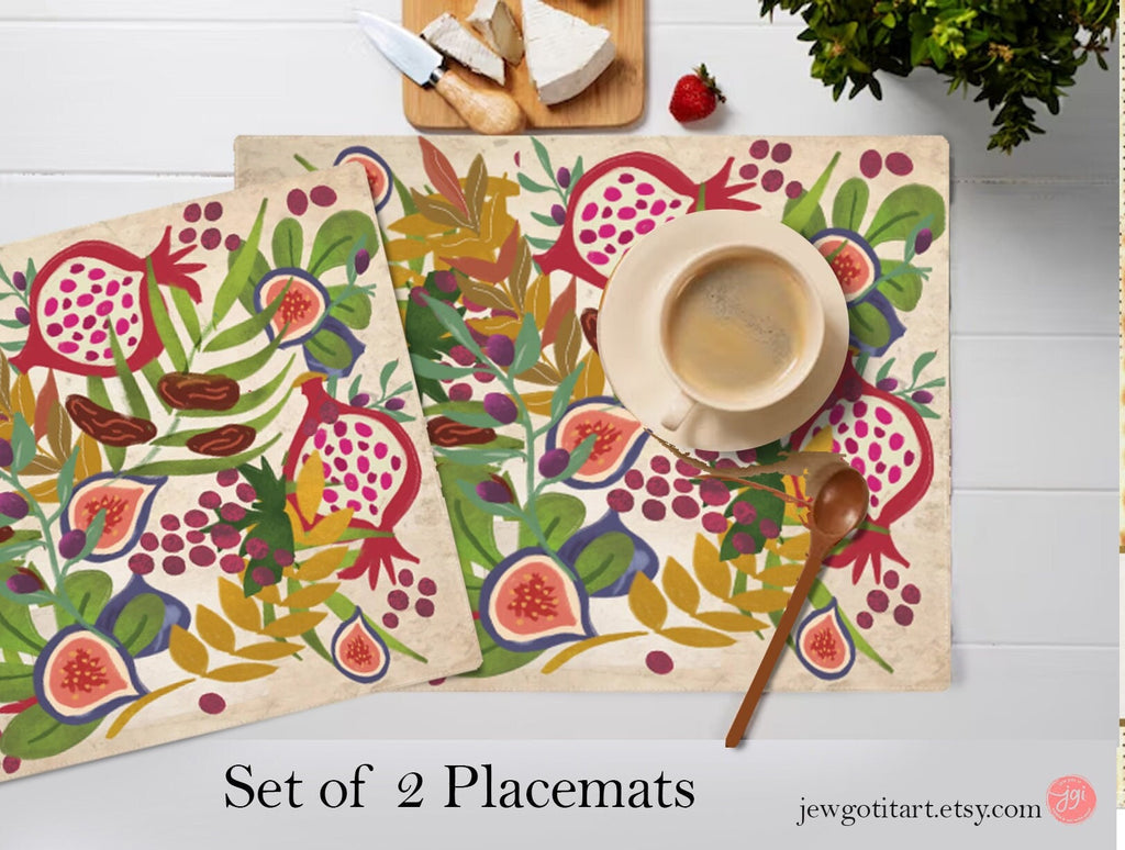 7 Species of Israel Placemat Set Holiday Decor Israeli Artist Passover Seder Table Pesach Fruit Jewish Israel Art Jewgotitart Pomegranate