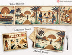Passover Story Table Runner Egyptian Hieroglyphs Matzah Cover Afikomen Set Seder Table Decor with Ancient Egyptian Art Pesach Gifts Towel