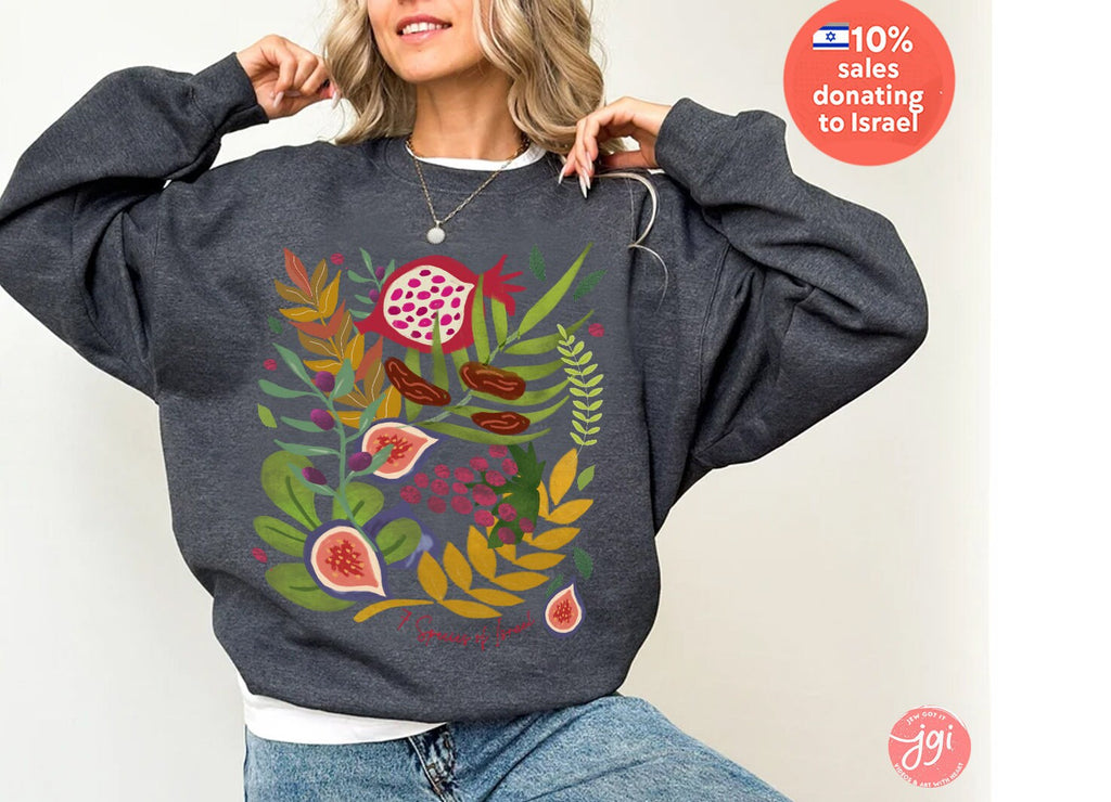 Fruits & Produce of Israel Sweatshirt 7 species fruit sweater woman man jewish gift Israel Design Hanukkah Sweater, Gift for her Crewneck