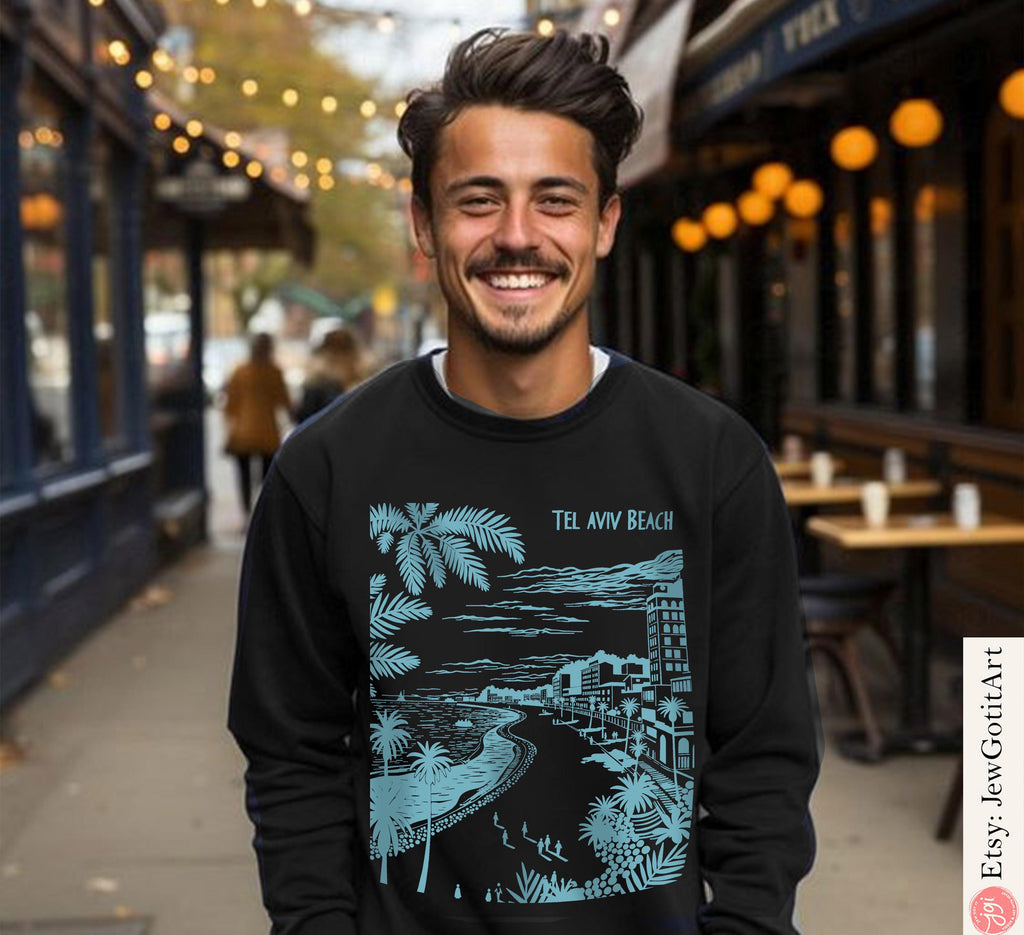 Tel Aviv Beach Shirt Israel T-Shirt Am Yisrael Chai Tee Jewish Gift Boho Hebrew Shirt Zion Tee Holy Land Palm Tree Beach Shirt Jewish Shirt