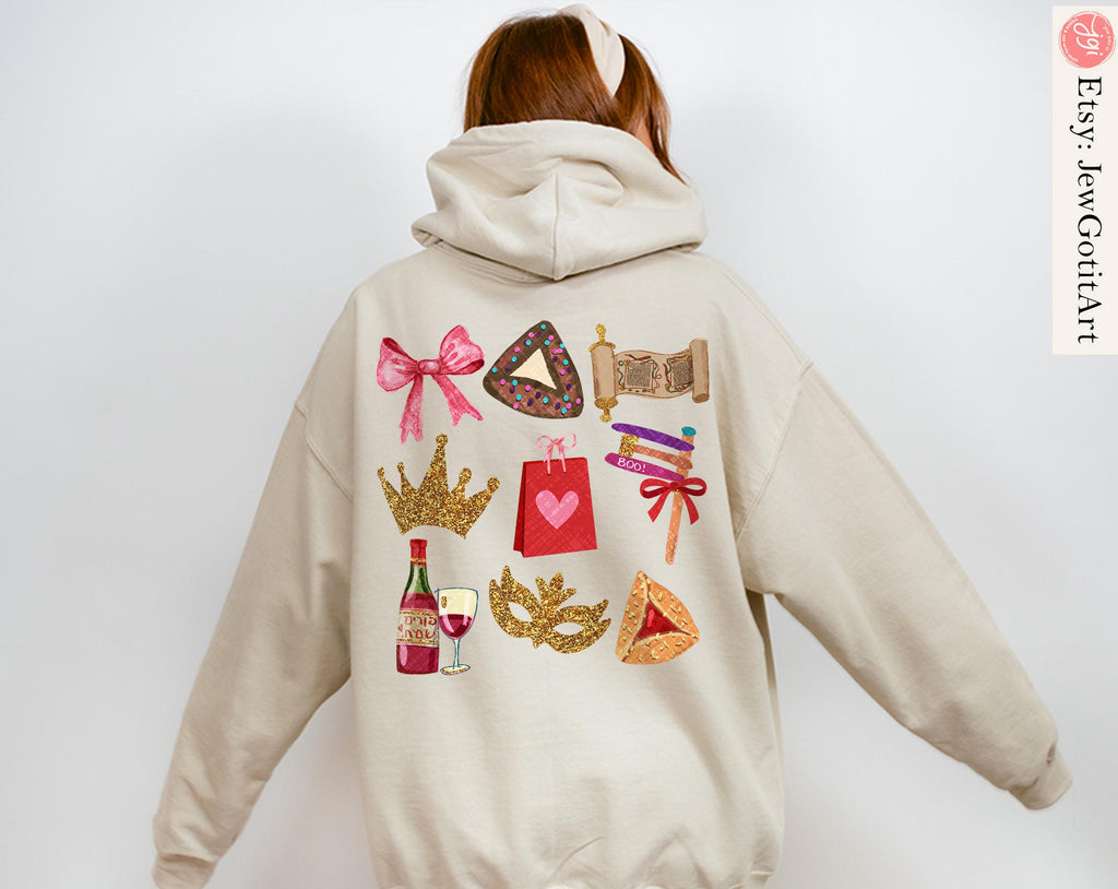 Purim Sweatshirt Costume Shirt Israeli Artist Jewish Gift Israel Apparel Sweater Am Yisrael Chai Purim Costume Coquette Bows Hamantaschen