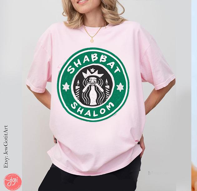 Starbucks Shabbat Shalom Tshirt Unisex graphic israel art jewish, jewish gift Israelite candlesticks  Israeli Coffee Shabbos gifts candles