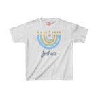 Personalized Hanukkah Shirt with Menorah, add name, custom gift, tshirt, shirt Kids Heavy Cotton Tee, hanukkah gifts, shirt designs, israel