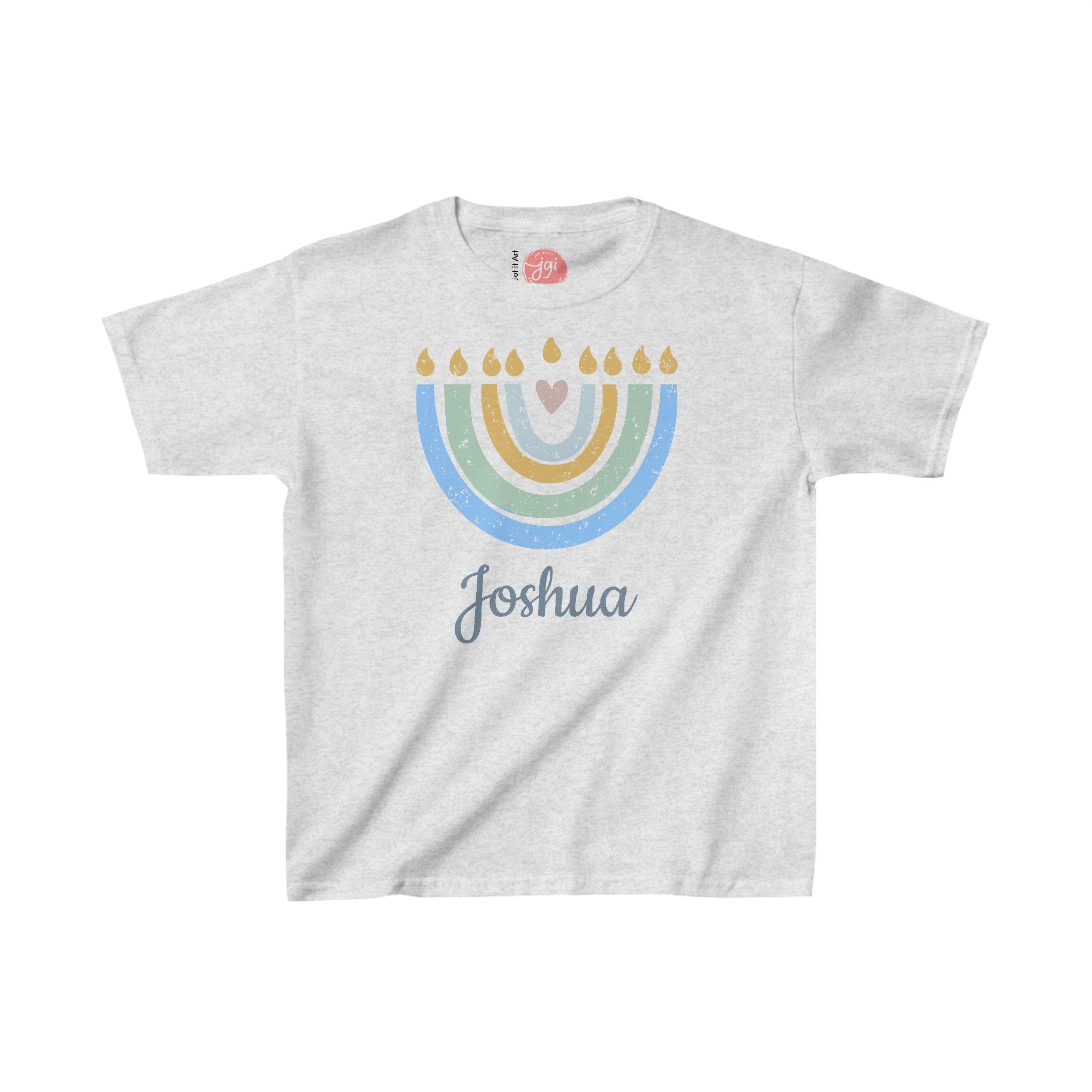Personalized Hanukkah Shirt with Menorah, add name, custom gift, tshirt, shirt Kids Heavy Cotton Tee, hanukkah gifts, shirt designs, israel
