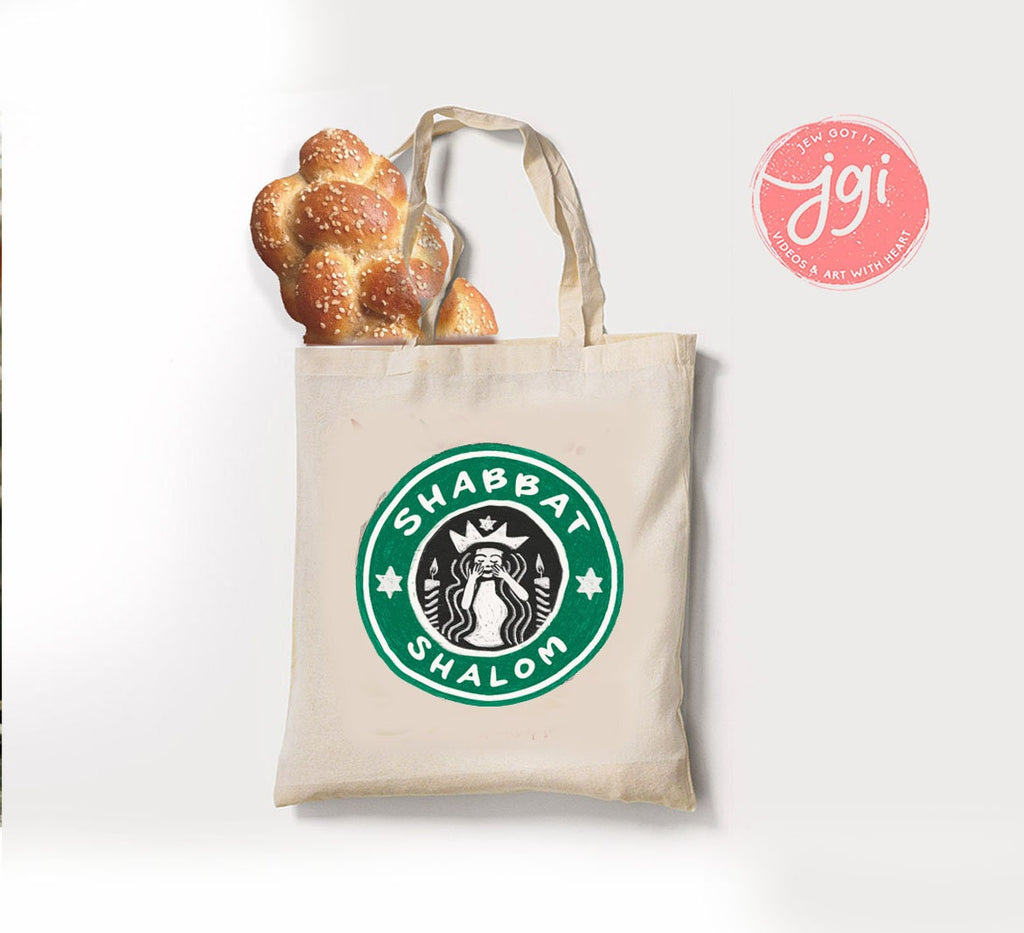 Shabbat Shalom Starbucks bag, coffee lover, Tote bag, cotton canvas bag, Tote bag, Aesthetic tote bag, Aesthetic, Gift for her, Art