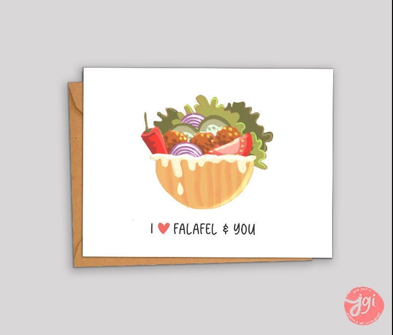 Falafel Art Card, Funny Greeting Card, Jewish Israel gift, love card happy birthday, I love food, Pita, Blank Card, Funny fun colorful