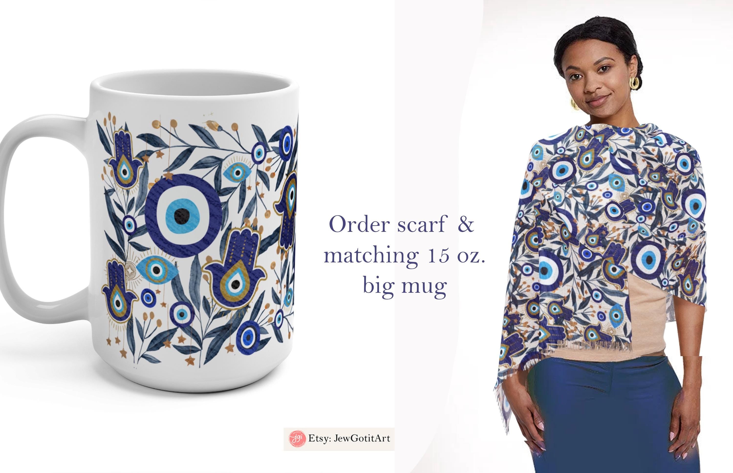 Evil Eye Hamsa Scarf Light Headwrap Pattern Fabric Hair Covering Jewish Women’s Accessories Israeli Artist Design Am Yisrael Chai Eyes Art