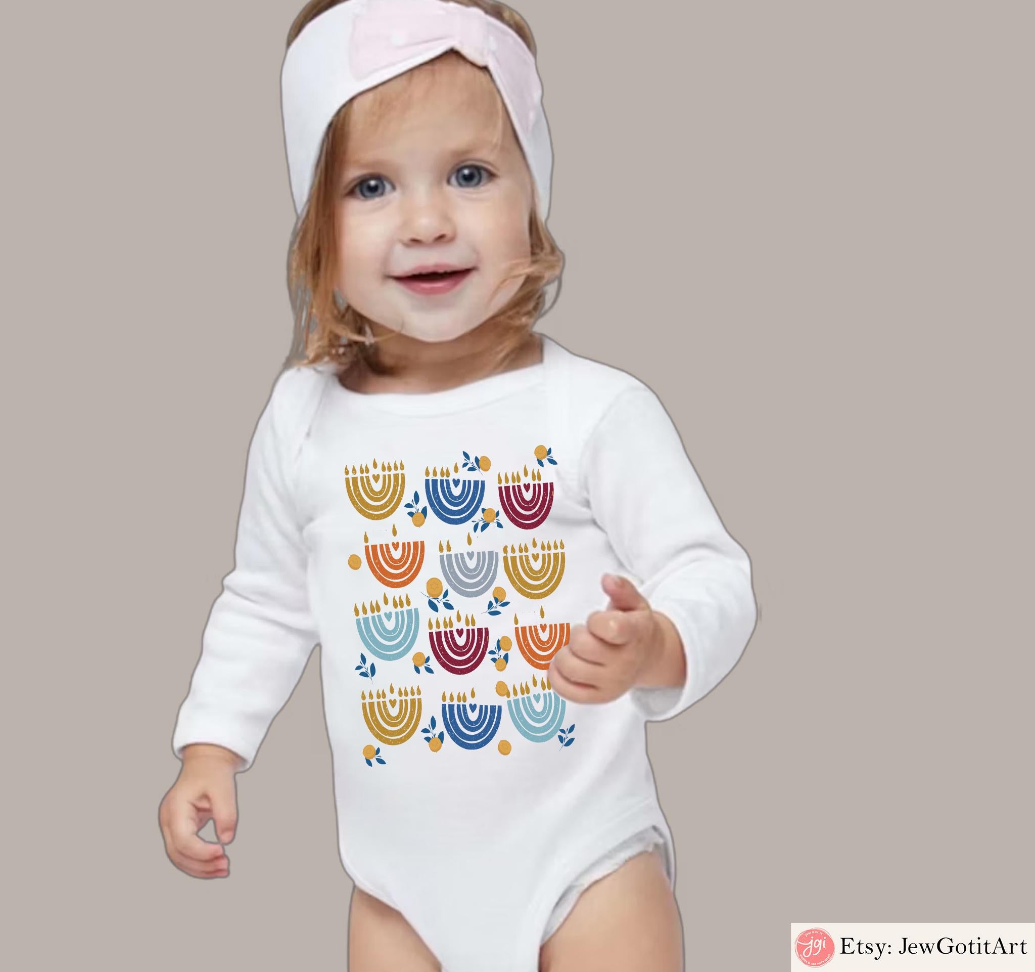 Hanukkah Menorah Pajamas - Family Matching Jelly Donut Shirt for Women, Men Babies - Jewish Gift for Chanukah Holiday Onesies Menorahs Shirt
