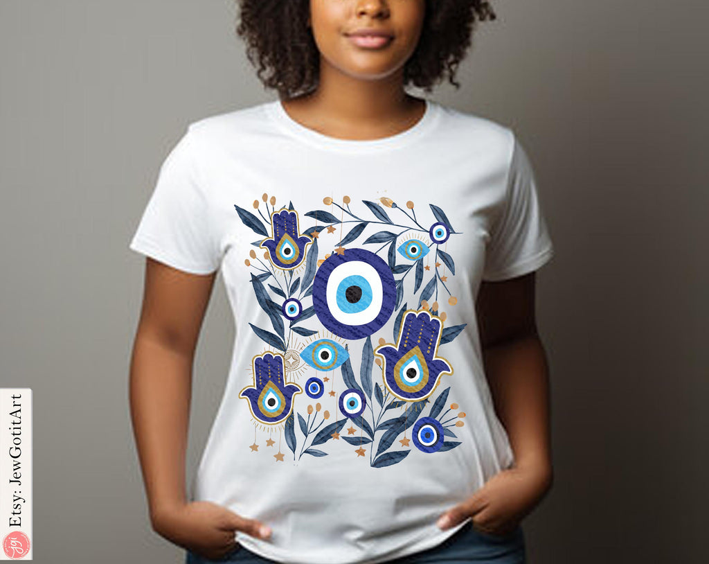 Evil Eye Hamsa Shirt Eyes Art T-shirt Am Yisrael Chai jewish gift Israeli Artist Rosh Hashanah Jewish Holiday Gifts Jewish Art Hamsa Art