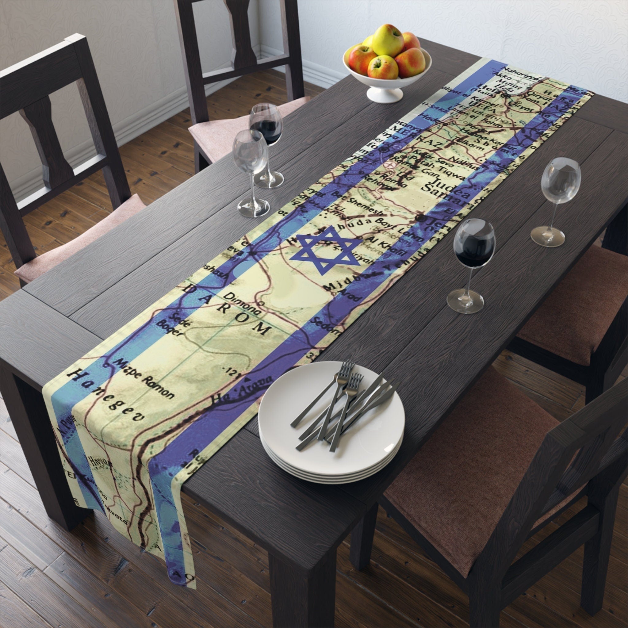 Israeli Flag Map Table Runner Decor Decoration Jewish gifts Israel gift Holiday Israeli Artist Israel State Maps Jewish Star of David