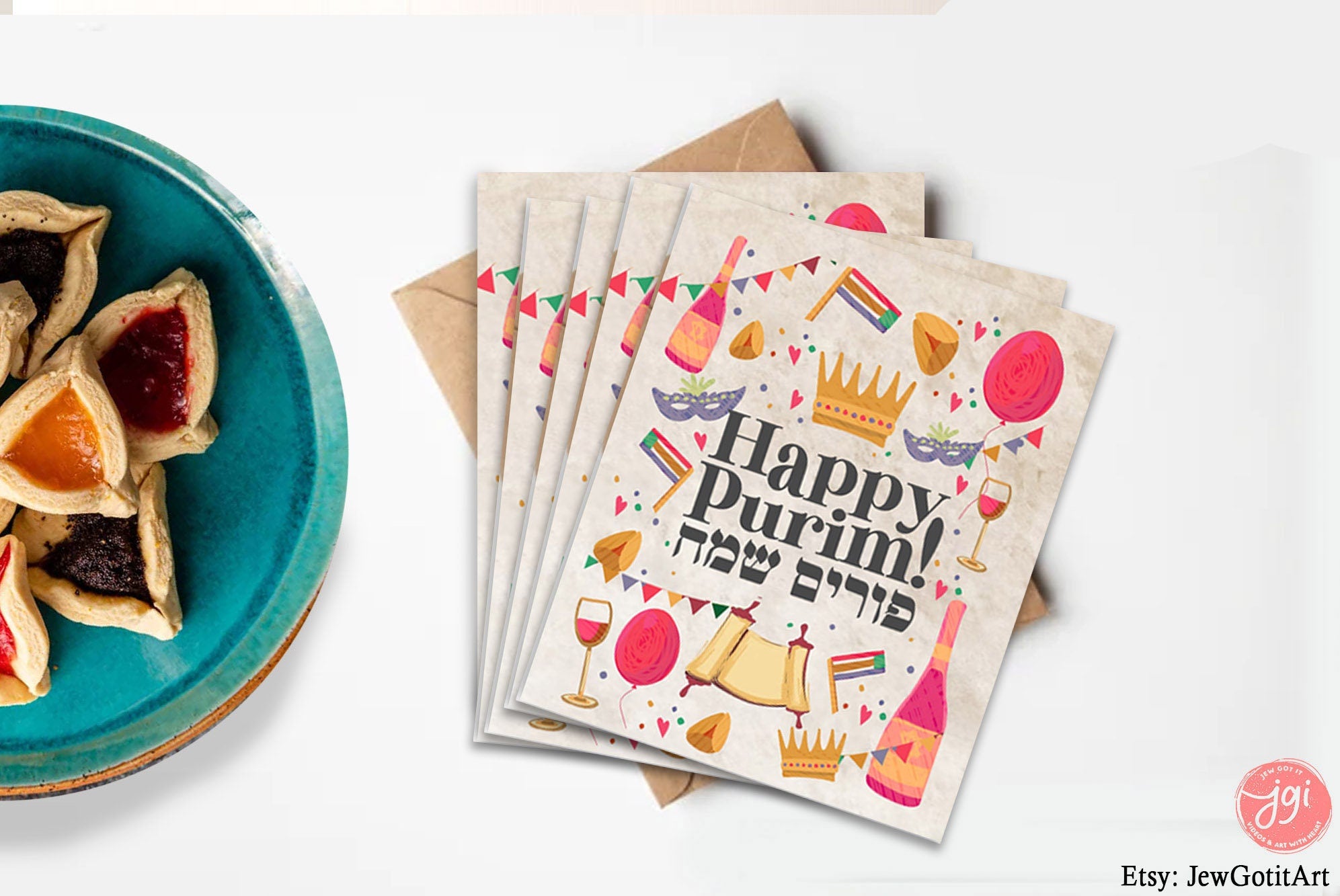 Purim Tote Bags & Greeting Card Set Mishloach Manot Costume Decoration bag jewish Holiday gift Israel Support Art gifts Israeli Artist