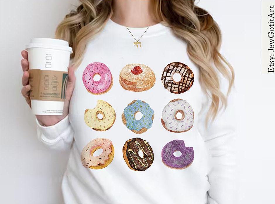 Hanukkah Donut Tshirt unisex Jelly Donuts Art Dessert Shirt woman man jewish gift Israel Design Jewish Shirt Chanukah Israeli Artist Holiday
