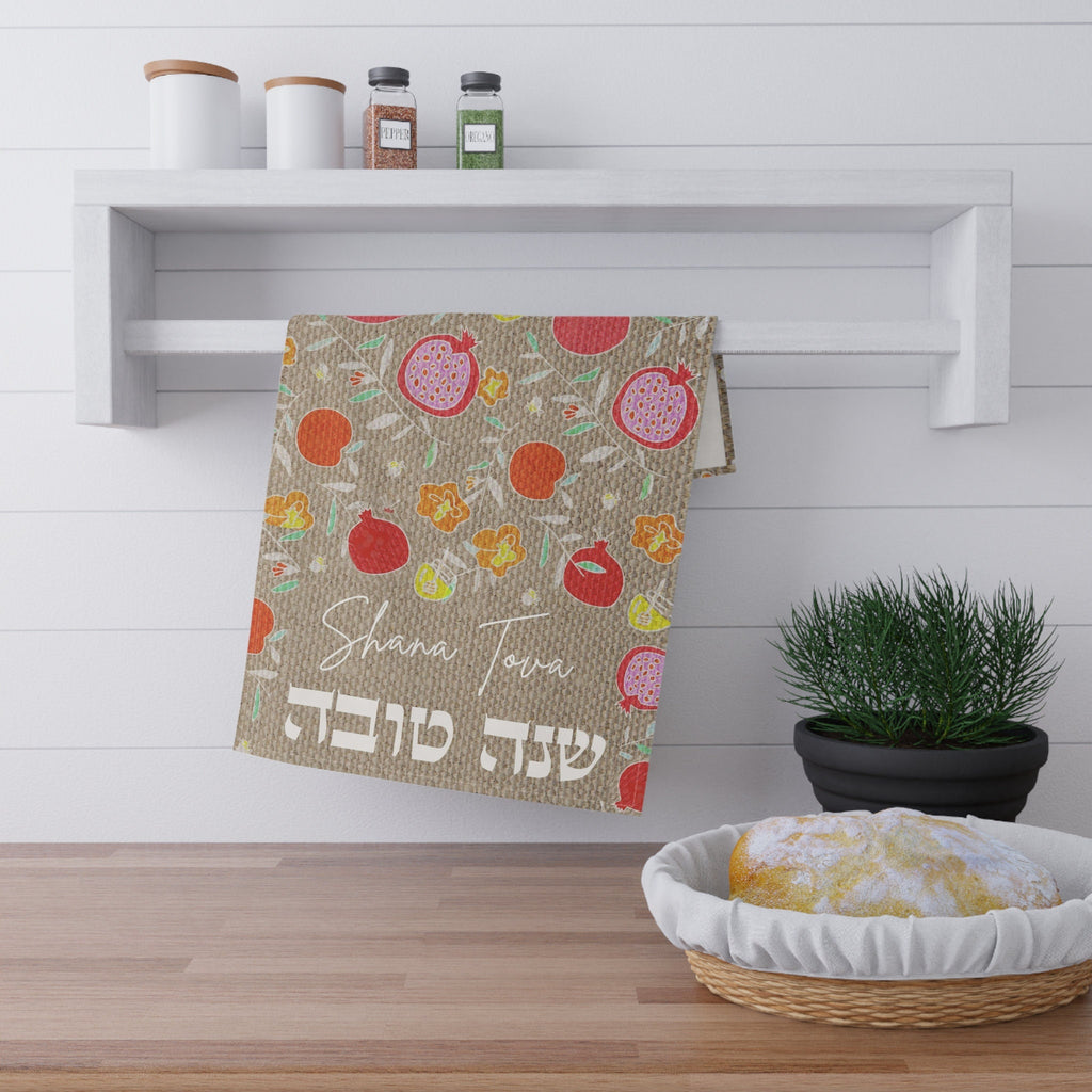 Rosh Hashanah Towel Kitchen, Shana Tova, pomegranate, apple honey, art, tea towel, cotton towel, towel design, home decor, Jewish gift