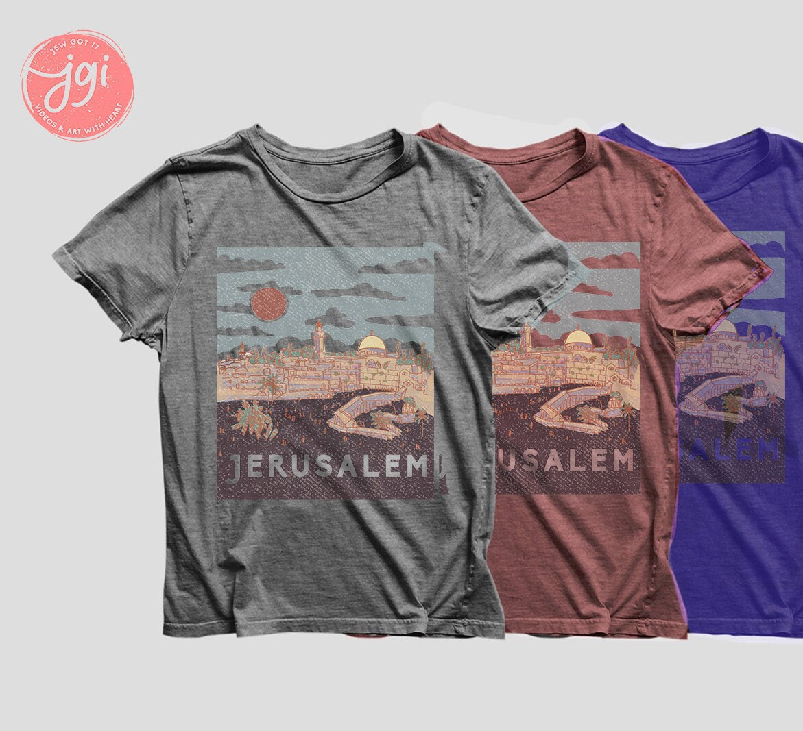 Vintage Shirt Jerusalem, hand drawn, Jewish shirt, Hebrew shirt, woman shirt, t-shirt women trendy, Vintage Inspired T-shirt, Unisex Tee