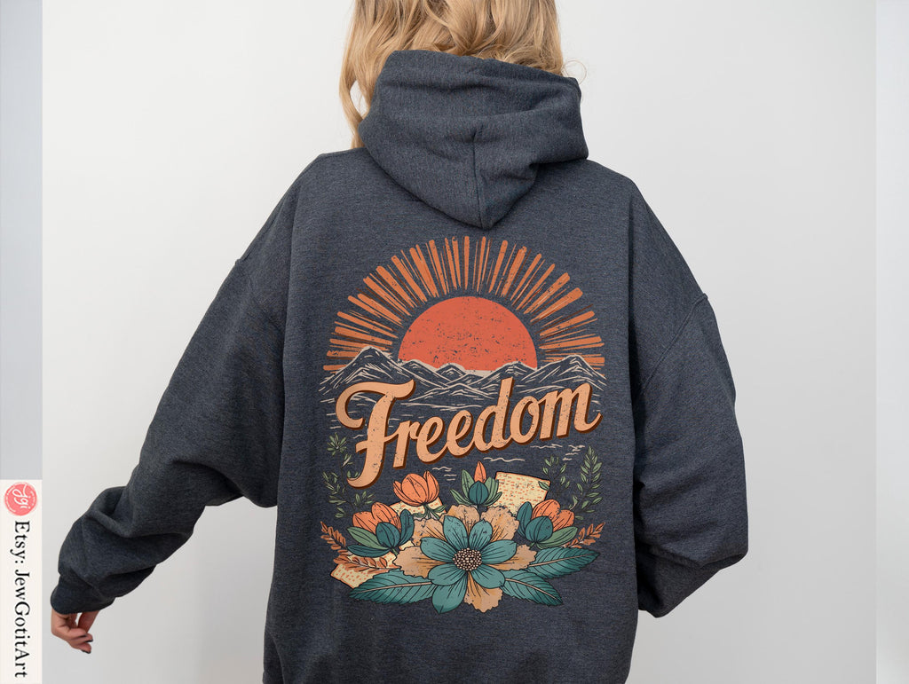 Freedom Passover Gift Graphic Tee Hoodie Sweatshirt Pesach Gift Jewish Shirt Am Yisrael Chai Israel Art T-Shirt Jewish Apparel Matzah Shirt