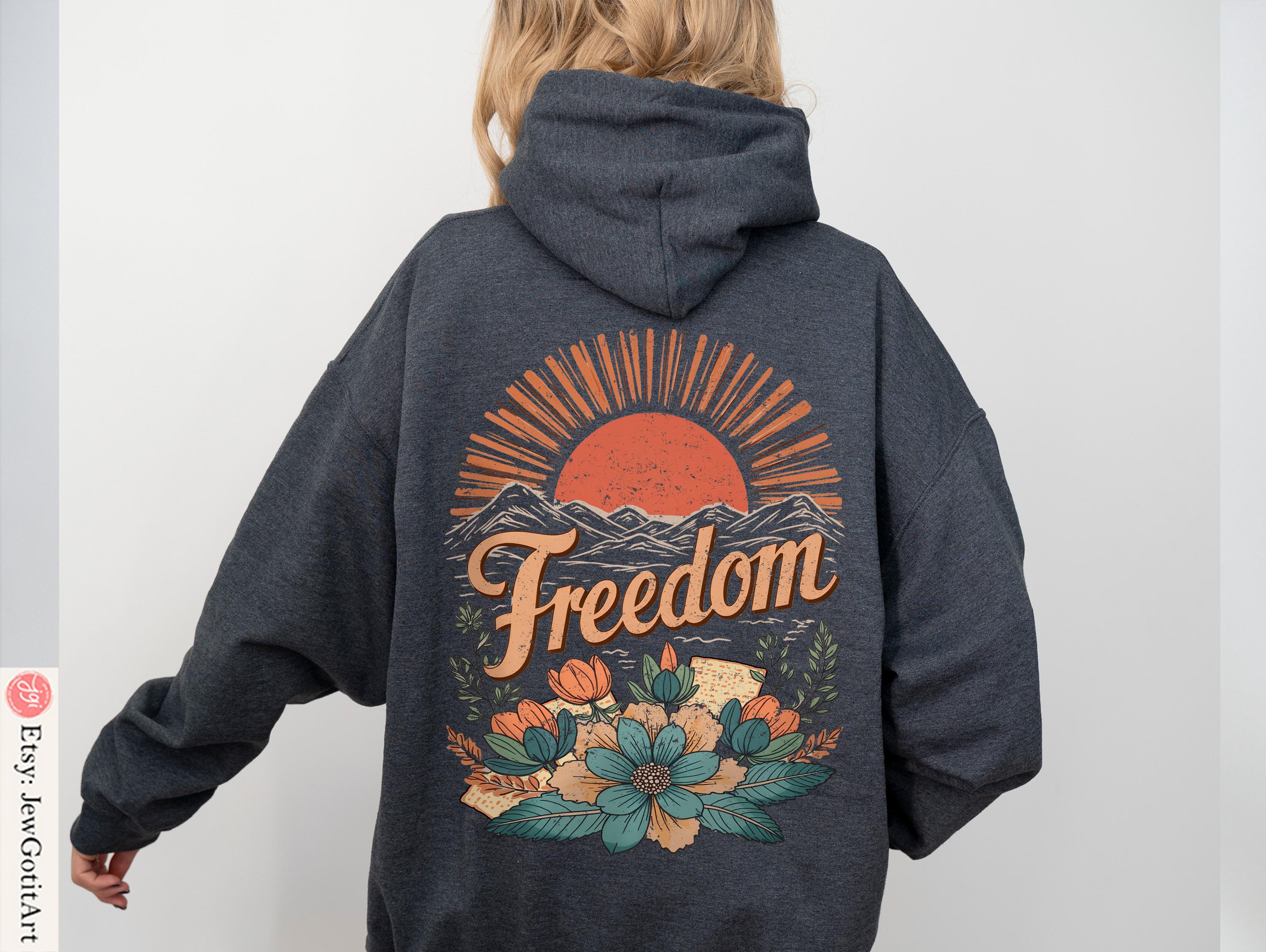 Freedom Passover Gift Graphic Tee Hoodie Sweatshirt Pesach Gift Jewish Shirt Am Yisrael Chai Israel Art T-Shirt Jewish Apparel Matzah Shirt