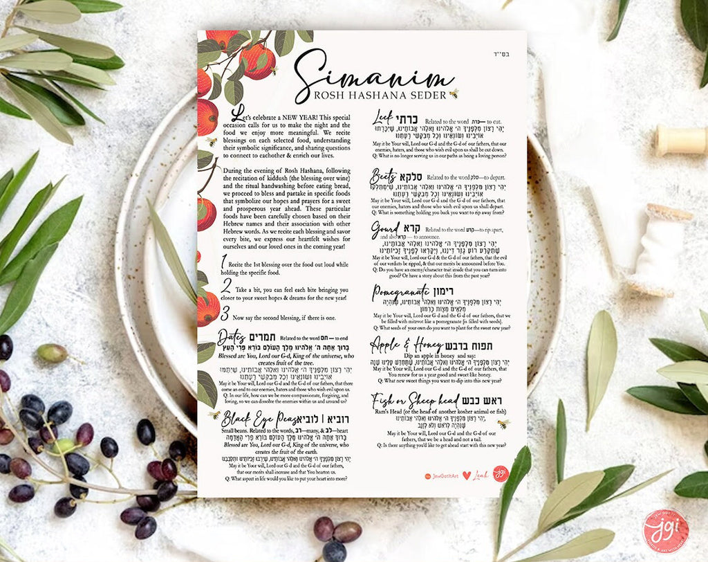 Rosh Hashanah Simanim Blessings Printable Sheet, table decor, Jewish New Year Digital Download, Interactive, Jewish holiday, Shana tova