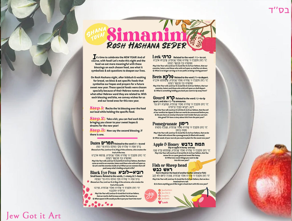 Rosh Hashanah Simanim Blessings & Questions Printable Sheet, Jewish New Year Digital Download, Interactive, Jewish holiday, Shana tova, gift