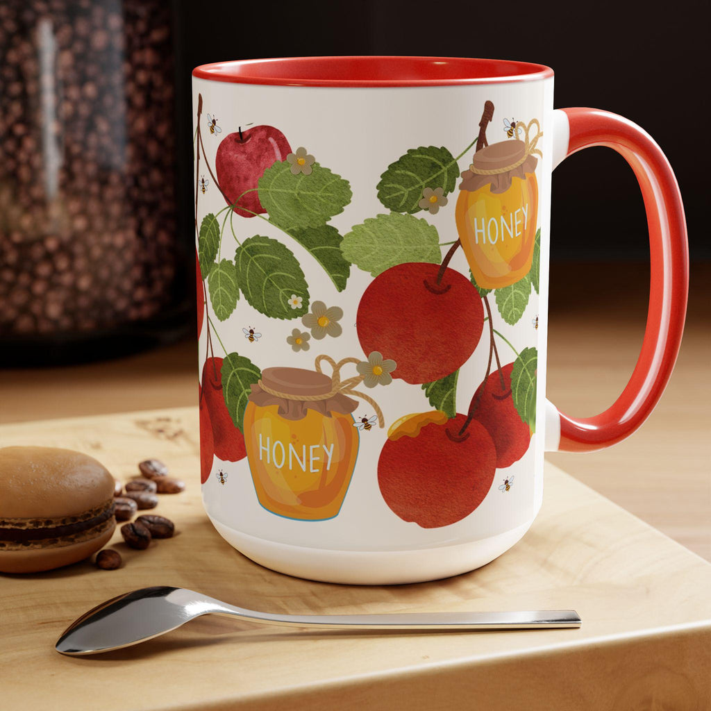 Apple & Honey Red Mug - 11oz or 15oz Ceramic Personalized  Gift for Rosh Hashanah | Israeli Artist | Am Yisrael Chai Jewish Art from Israel