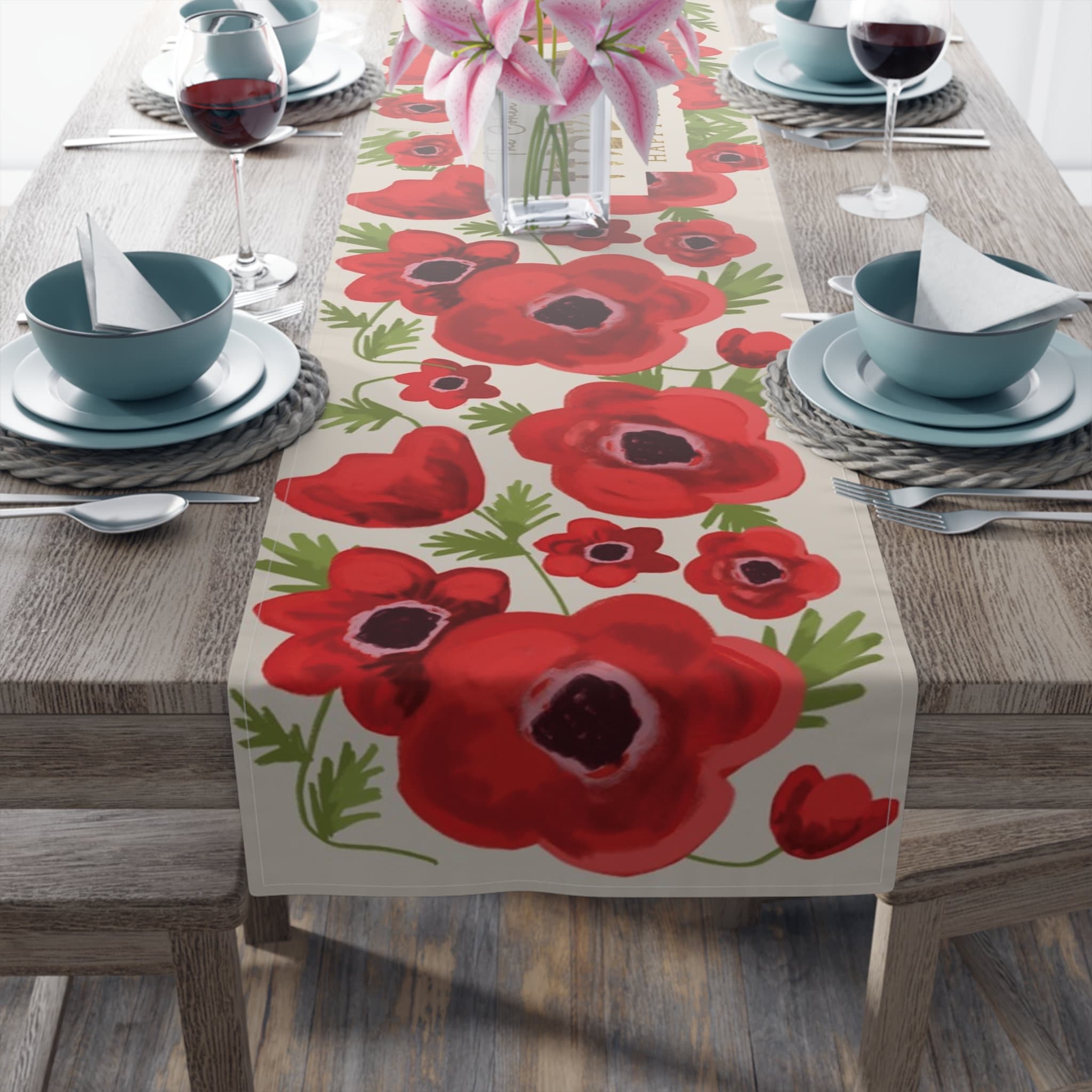Personalized Passover Kalanit Table Runner Jewish Art Israel Gift Seder Flower Decoration Customized Decor Israeli Artist Pesach gifts