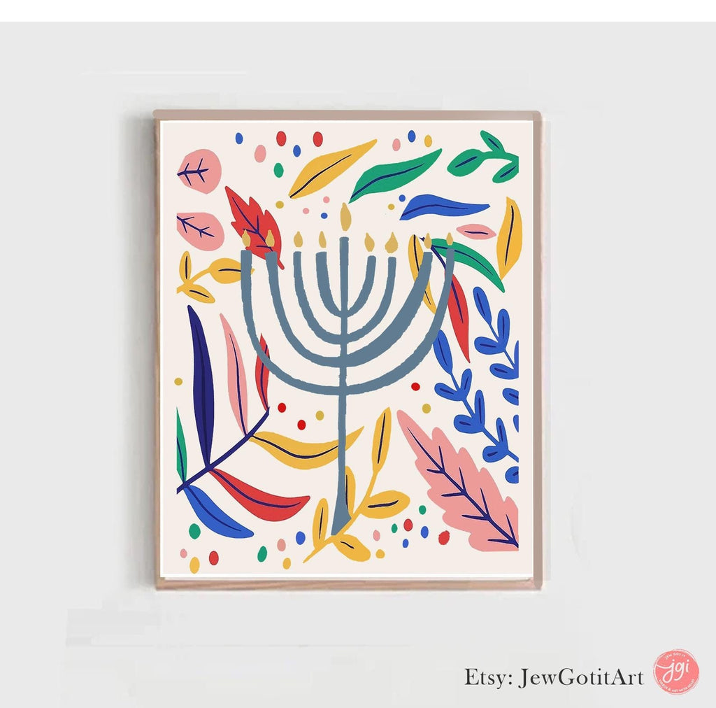 Menorah Hanukkah Art Poster Menorahs Am Yisrael Chai Jewish Gift Israeli Artist Gift Jewish Gifts Wall Art Poster Israel Art Minimal Art