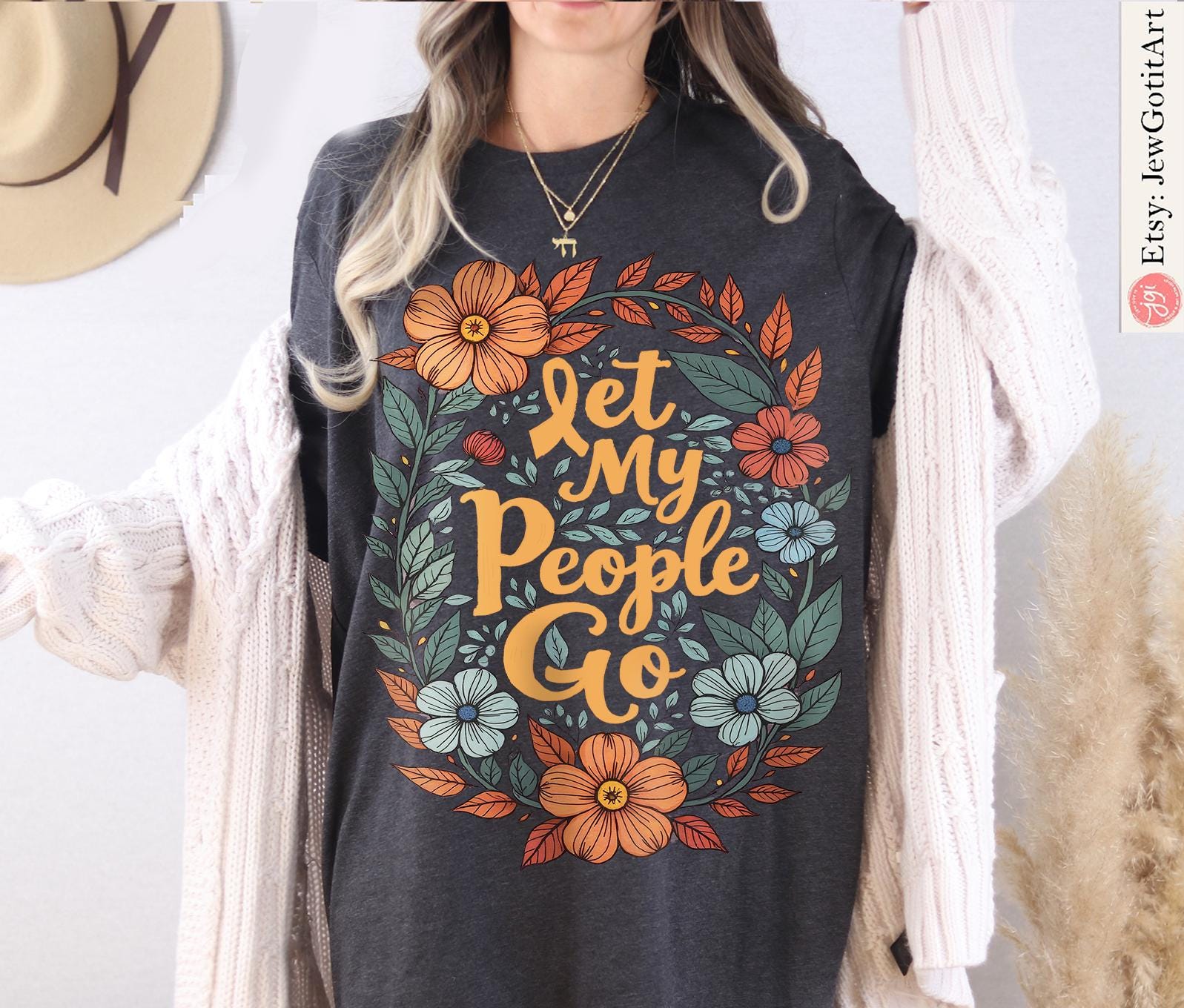 Let My People Go Passover Gift Graphic Tee Pesach Gift Jewish Israeli Artist Shirt Israel Art T-Shirt Boho Jewish Apparel Yellow Ribbon