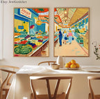 Jerusalem Market Wall Art 2 Set Mahane Yehuda Shuk Print Israel Poster Print Jewish Kitchen Fruit Am Yisrael Chai Gift Israeli Artist Decor