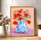 Flower of Israel Kalanit Art Print Red Poppy Flowers Wall Art Poster Jewish Gift by Israeli Artist Kitchen Decor Livingroom Decor Home Decor