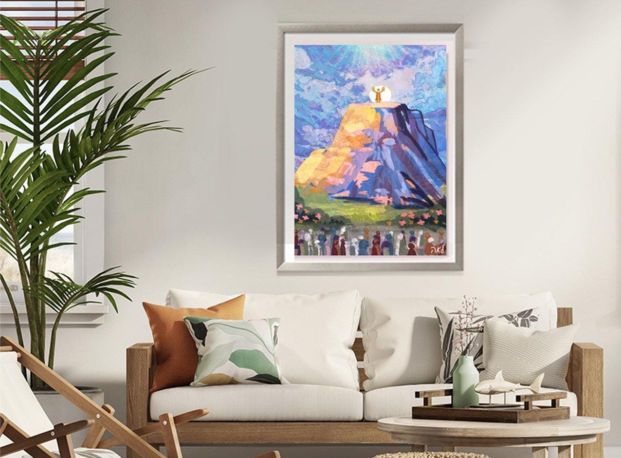 Mt. Sinai Art Print Wall Art Poster Print Israel Jewish gift Hand drawn Shavuot Holiday Art Am Yisrael Chai gifts Mount Sinai Israeli Artist