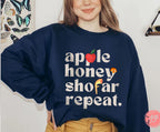 Apple Honey Shofar Repeat Shirt - Rosh Hashanah Am Yisrael Chai T-Shirt | Shana tova Israeli Artist Jewish Holiday Gifts by Israeli Artist