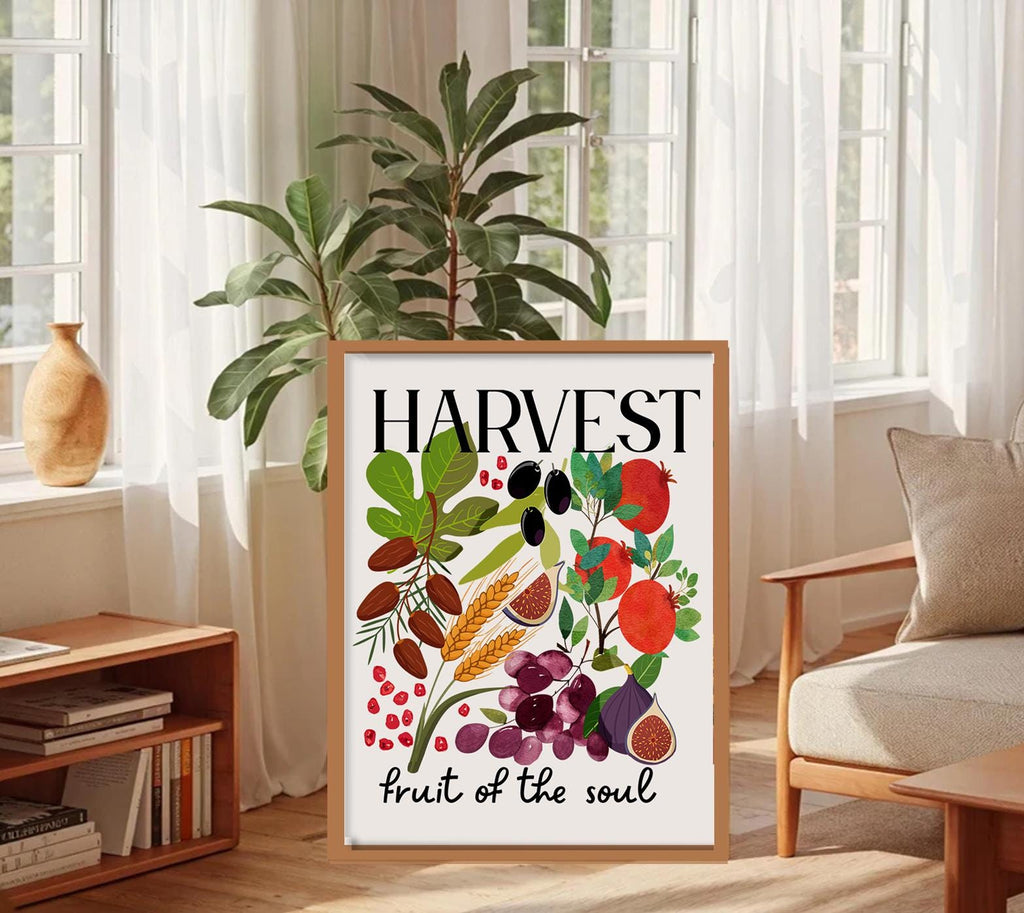 Harvest Wall Art 7 Species of Israel Botanical Print Shavuot Decor Farm Kitchen Art Jewish Holiday Gift Garden-Inspired Design Israel Art