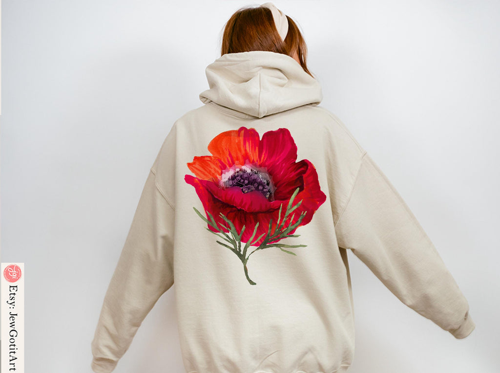 Kalanit Flower T-Shirt & Sweatshirt | Unisex Zionist Shirt | Israeli Artist Jewish Gift | Israel Pride Apparel Red poppy red flower Clothing