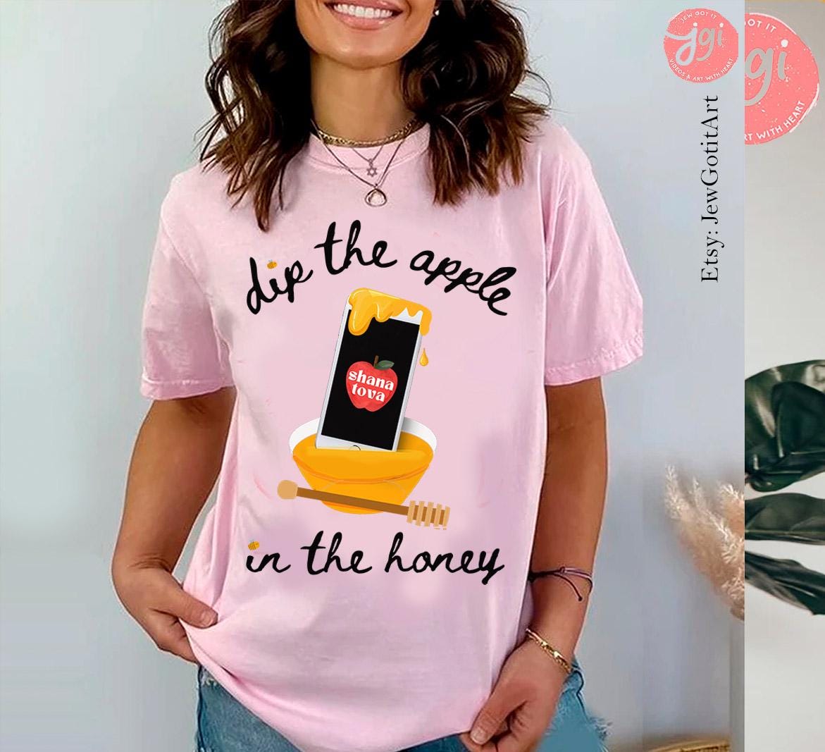 Dip Apple Honey Shirt Rosh Hashanah Am Yisrael Chai T-Shirt Shana tova Israeli Artist Jewish Holiday Gifts Kid Onesie Baby Adult Tshirt