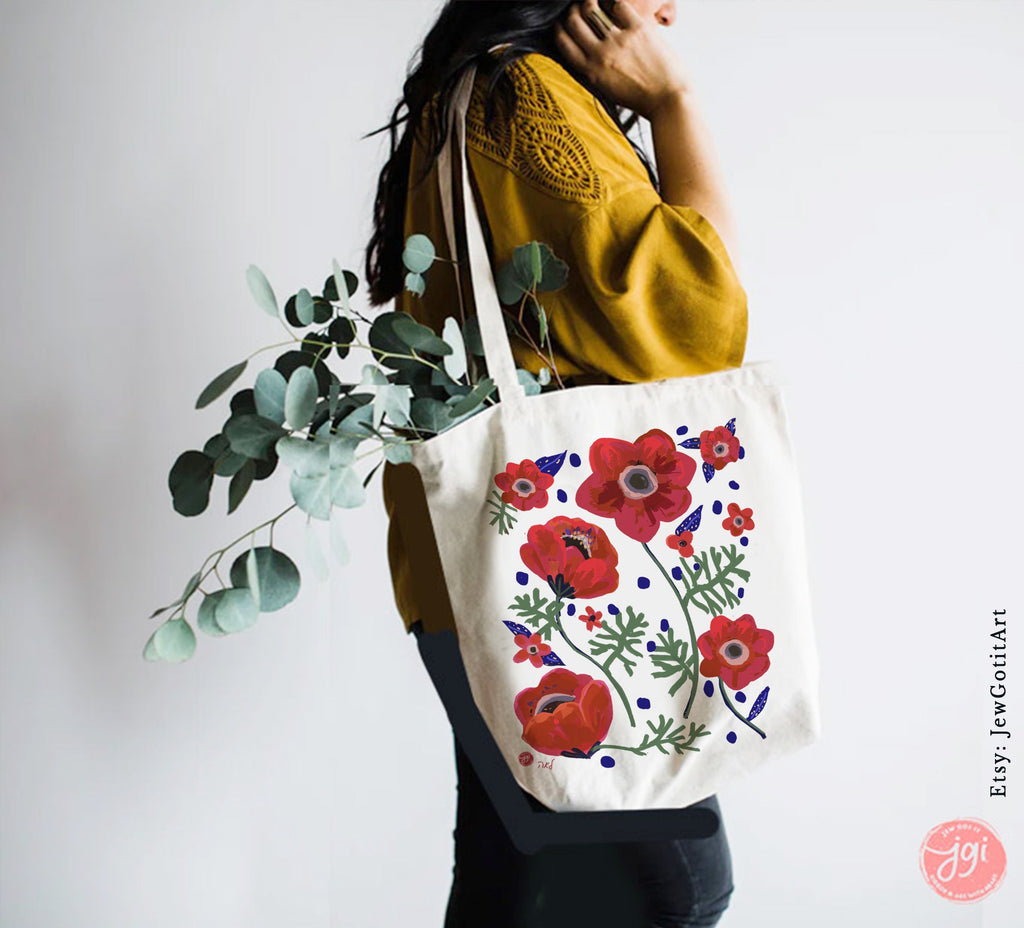 Flower Market Tel Aviv, Kalanit flower of Israel, gift, flower tote bag, flower bag, tote bag, cotton bag, israel, shopping bag, jewish gift