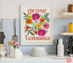 Grow with Emuna Art Print Poster | Flower Wall Art Poster | Hand Drawn Flowers | Israeli Jewish Gift | Israeli Artist | Flowers Art Print