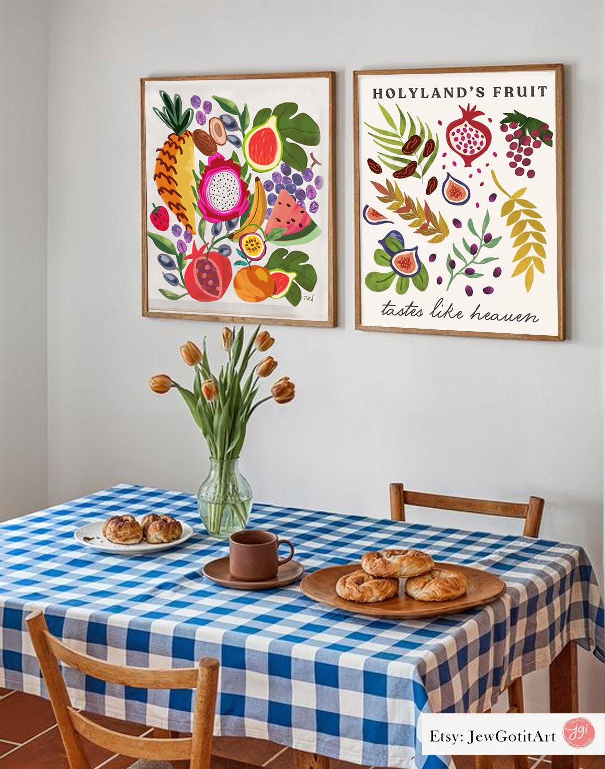 Fruits of Israel Art Poster Poster Am Yisrael Chai Jewish Gift Israeli Artist Gift Jewish Gifts Wall Art Poster Israel Art Food Art Fruits