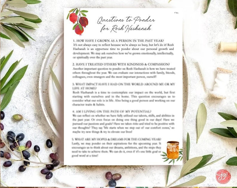 Design or Item Upgrade | Shipping Upgrade | Questions to Ponder for Jewish New Year Printable Sheet, table decor, Digital Download
