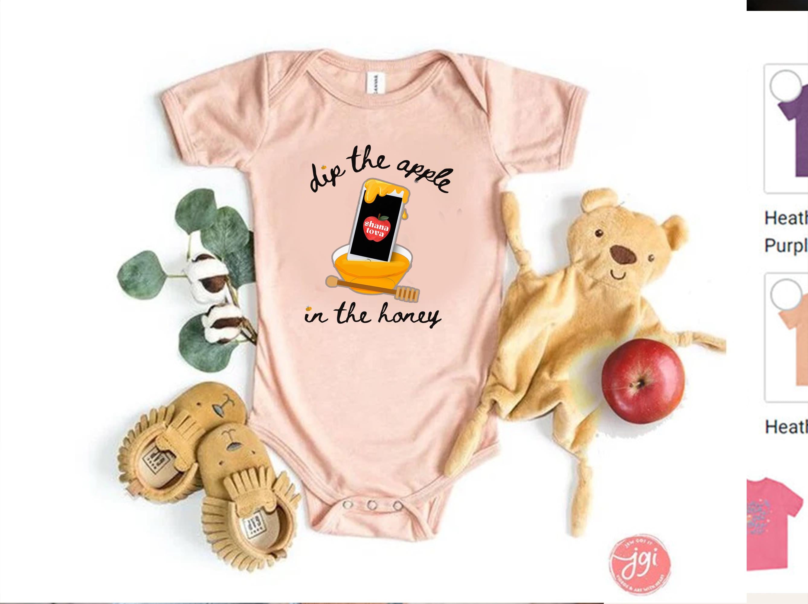 Dip Apple Honey Shirt Rosh Hashanah Am Yisrael Chai T-Shirt Shana tova Israeli Artist Jewish Holiday Gifts Kid Onesie Baby Adult Tshirt