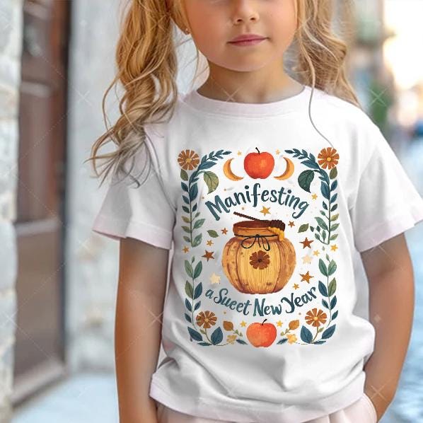 Shana Tova Shirt Rosh Hashanah Tee Jewish Pride Hebrew Israel Gift Am Yisrael Chai T-Shirt Apple Honey Sun Moon Flower Art Jewish New Year