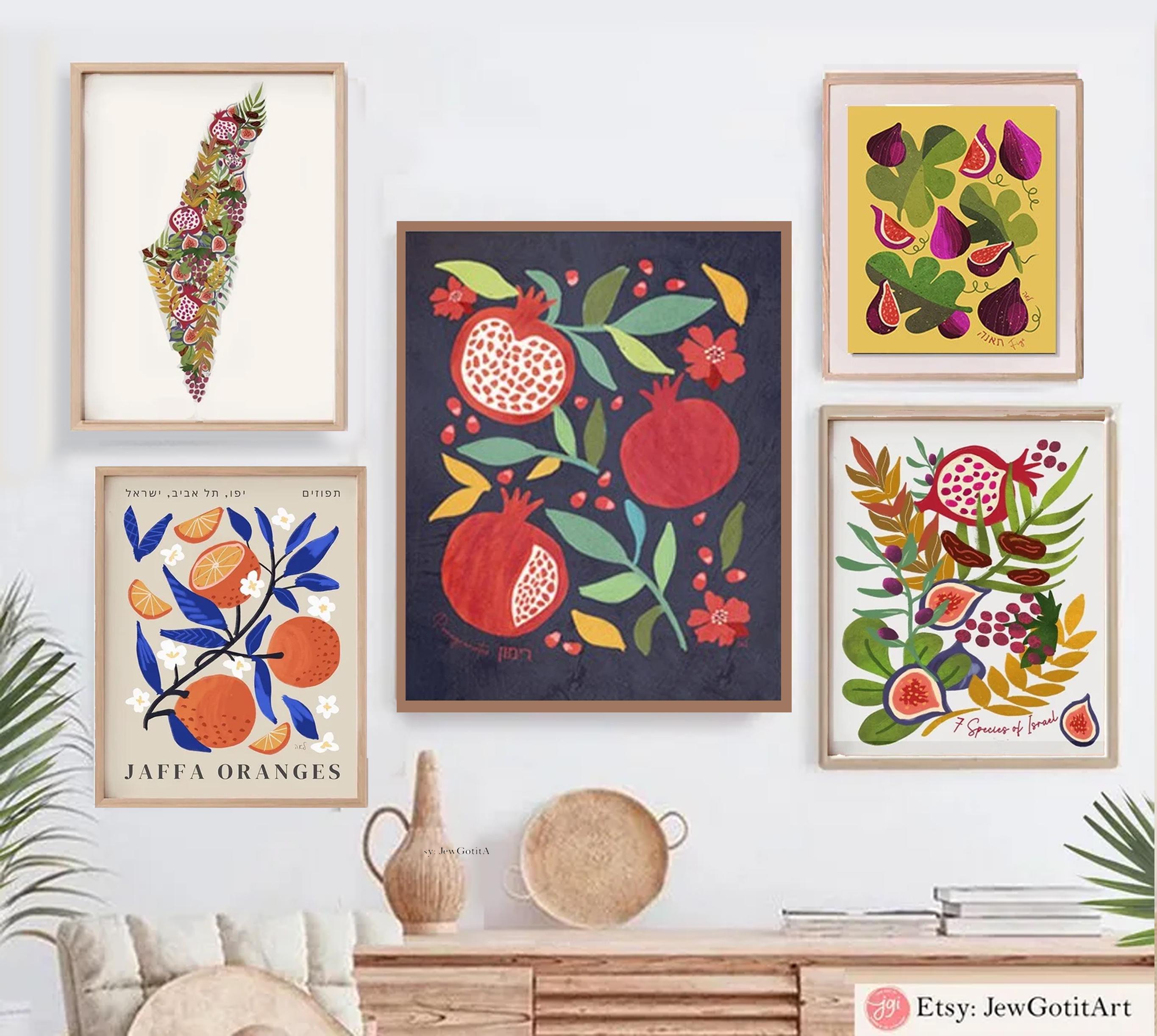 Framed Art Print Poster Art, illustrations, Wall Art, Planner, Jewish Holiday Israel Art Israeli Artist 7 Species Purim AM Yisrael Chai gift