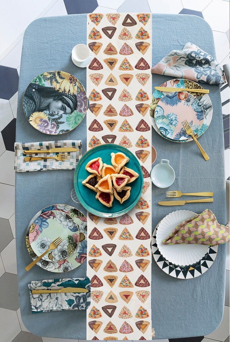 Purim Hamantaschen Table Runner Decoration Jewish gifts Israel Mishloach Manot gift Holiday Israeli Artist Decor Art customized Costume fun
