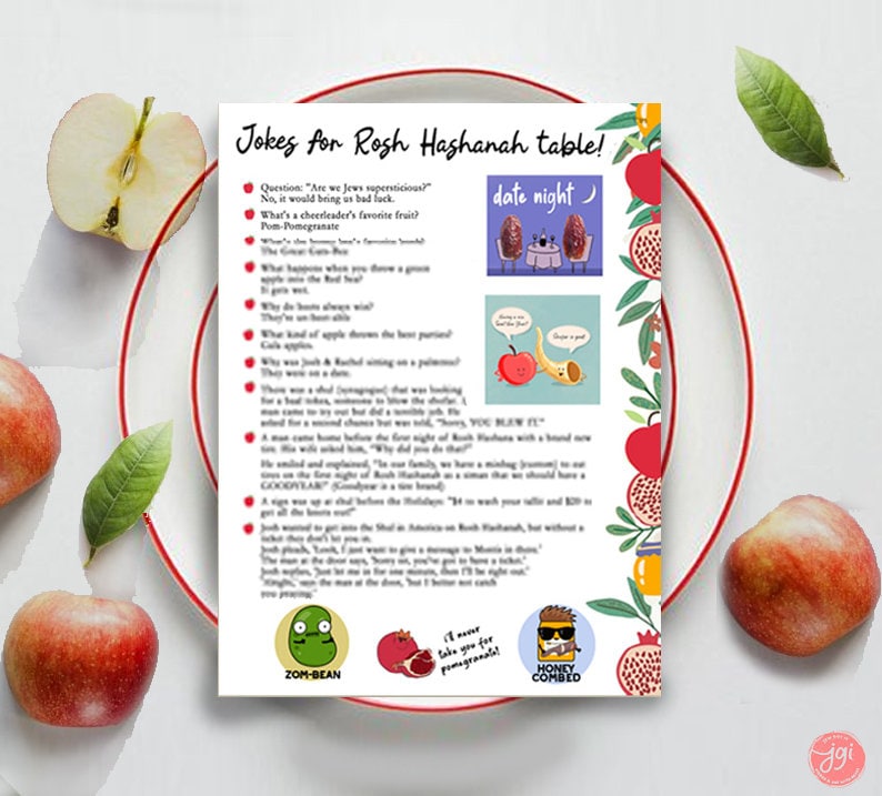 Jokes for Rosh Hashanah Printable Sheet, table decor, Jewish New Year Digital Download, Rosh hashana, kids, Jewish holiday, Shana tova