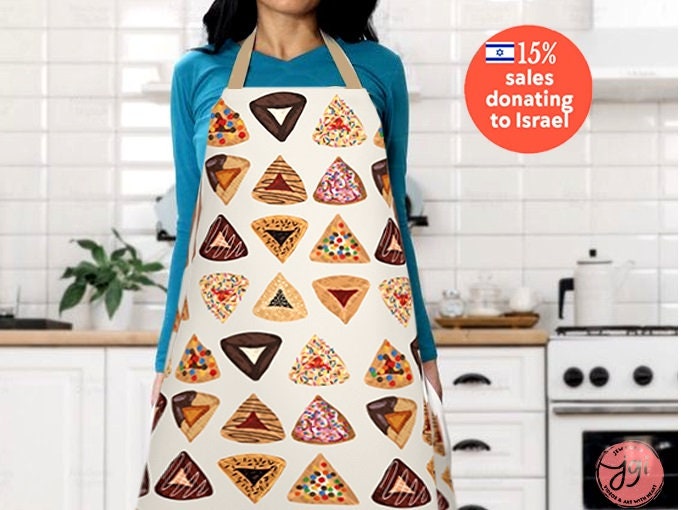 Purim Hamantaschen Apron Cookie kitchen jewish gifts israel art Mishloach Manot gifts kitchen decor apron women pattern Israeli Artist